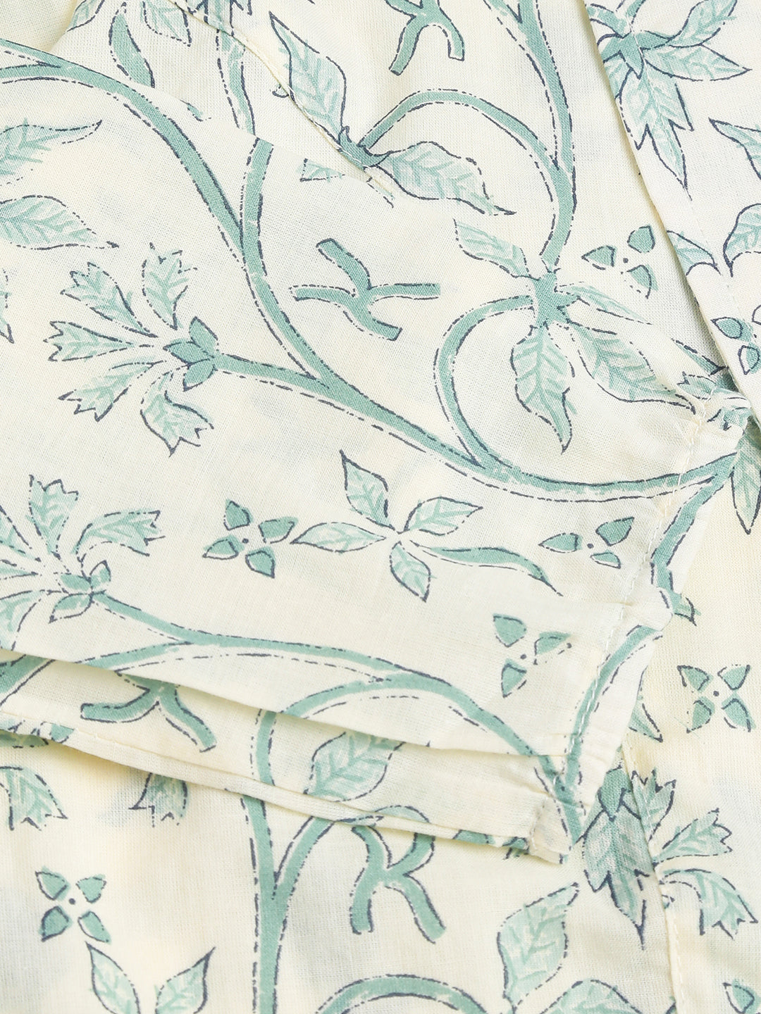 Sea Green Floral Printed Empire Cotton Tops | LASVINI - Redefining Indian Fashion with Elegance