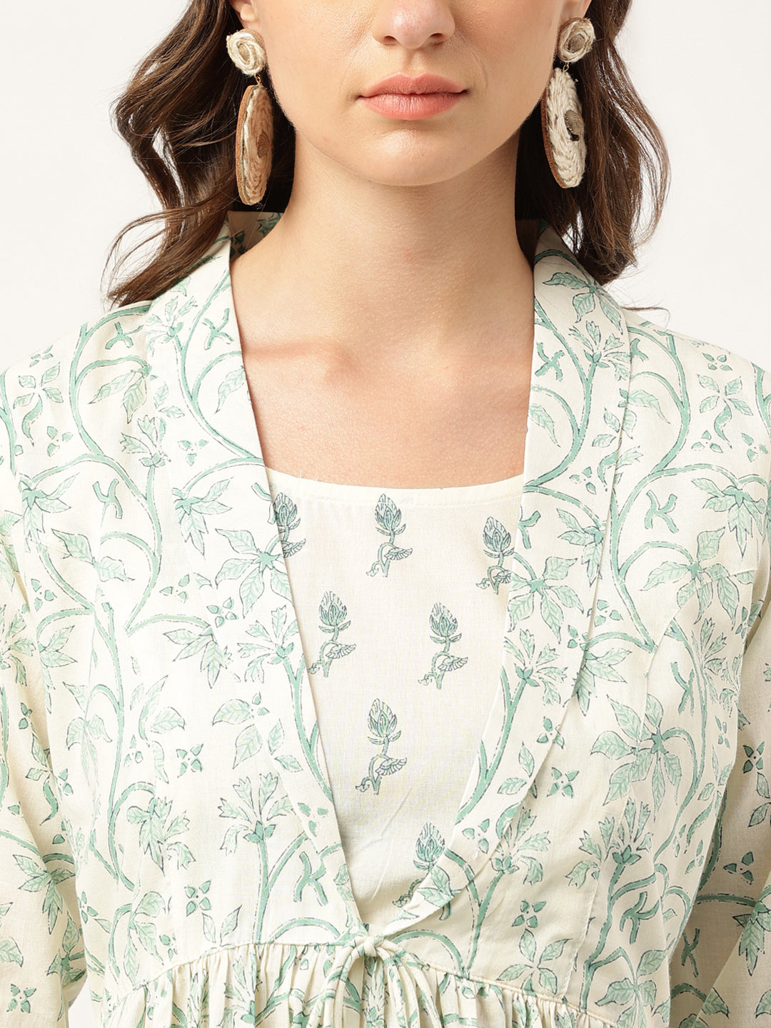 Sea Green Floral Printed Empire Cotton Tops | LASVINI - Redefining Indian Fashion with Elegance