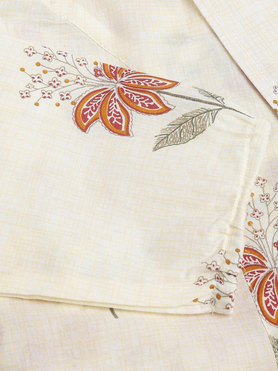 Floral Printed Cream Empire Cotton Tops | LASVINI - Redefining Indian Fashion with Elegance