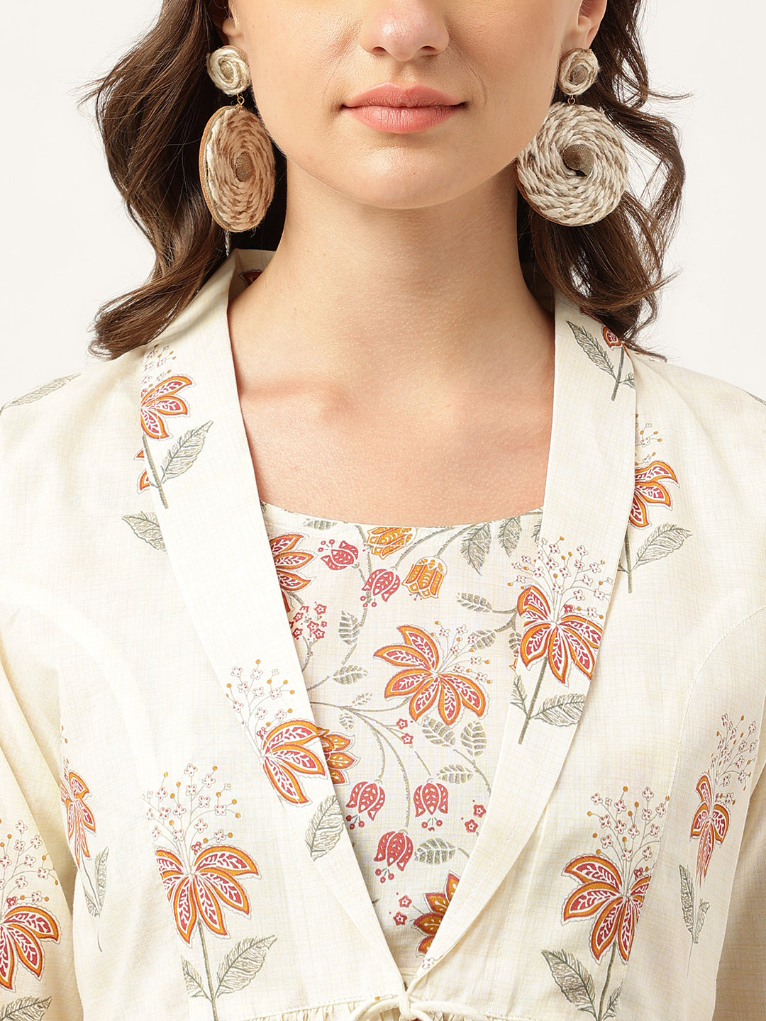Floral Printed Cream Empire Cotton Tops | LASVINI - Redefining Indian Fashion with Elegance