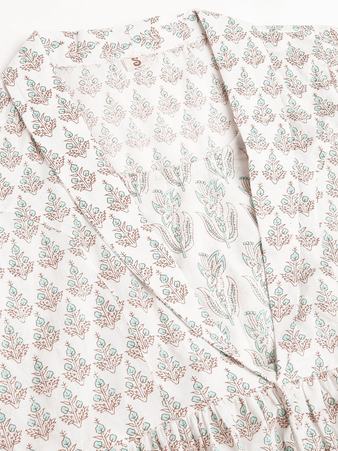White & Blue Floral Printed Empire Cotton Tops | LASVINI - Redefining Indian Fashion with Elegance