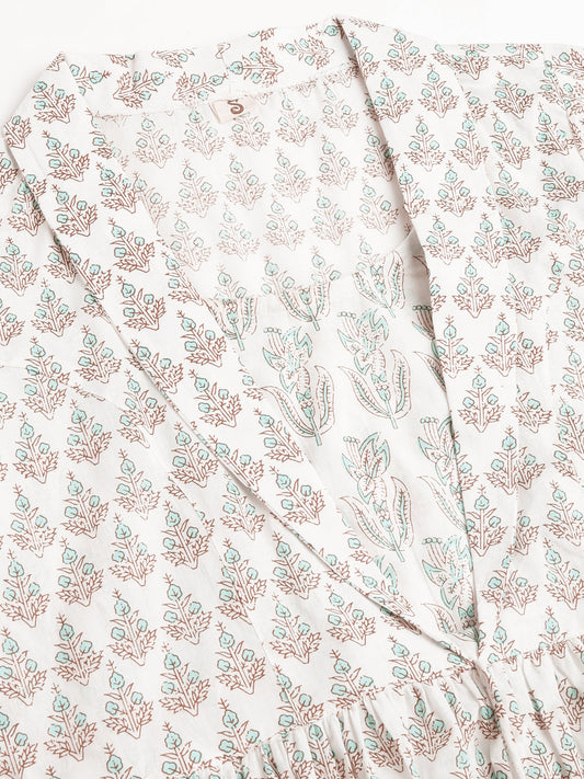 White & Blue Floral Printed Empire Cotton Tops | LASVINI - Redefining Indian Fashion with Elegance