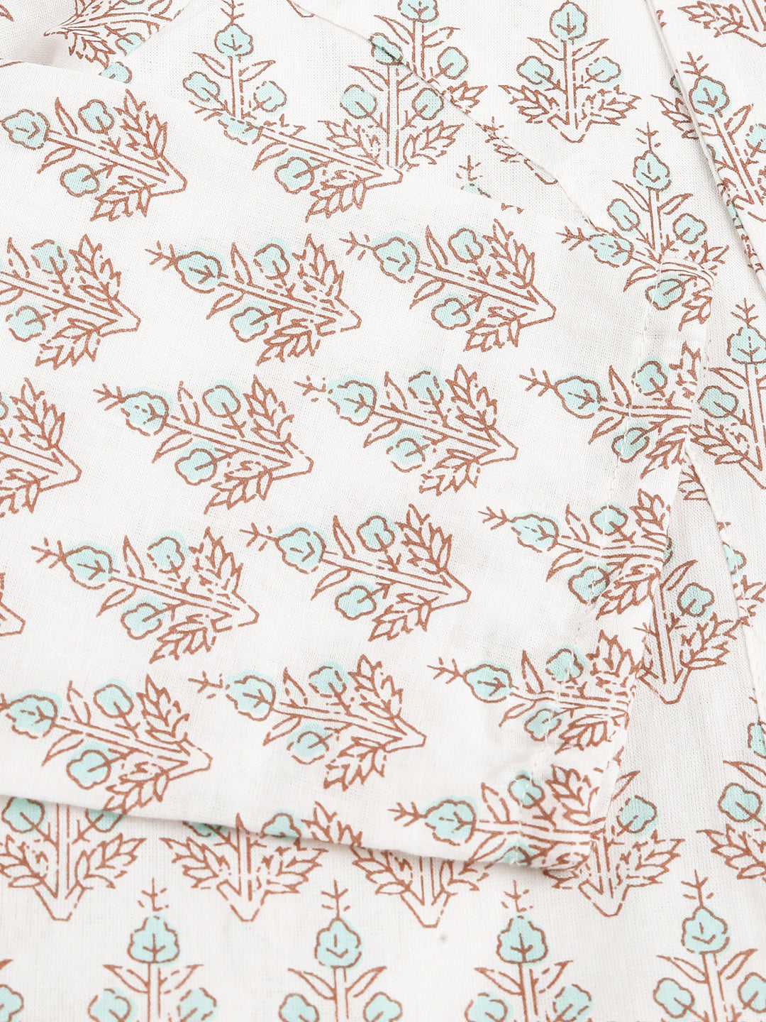 White & Blue Floral Printed Empire Cotton Tops | LASVINI - Redefining Indian Fashion with Elegance