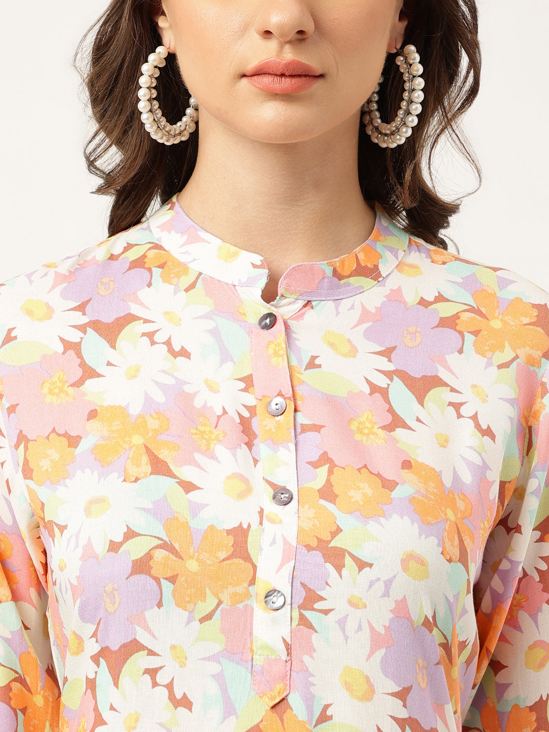 Multi Colored Floral Digital Printed Straight Half Sleeve Kurta | LASVINI - Redefining Indian Fashion with Elegance