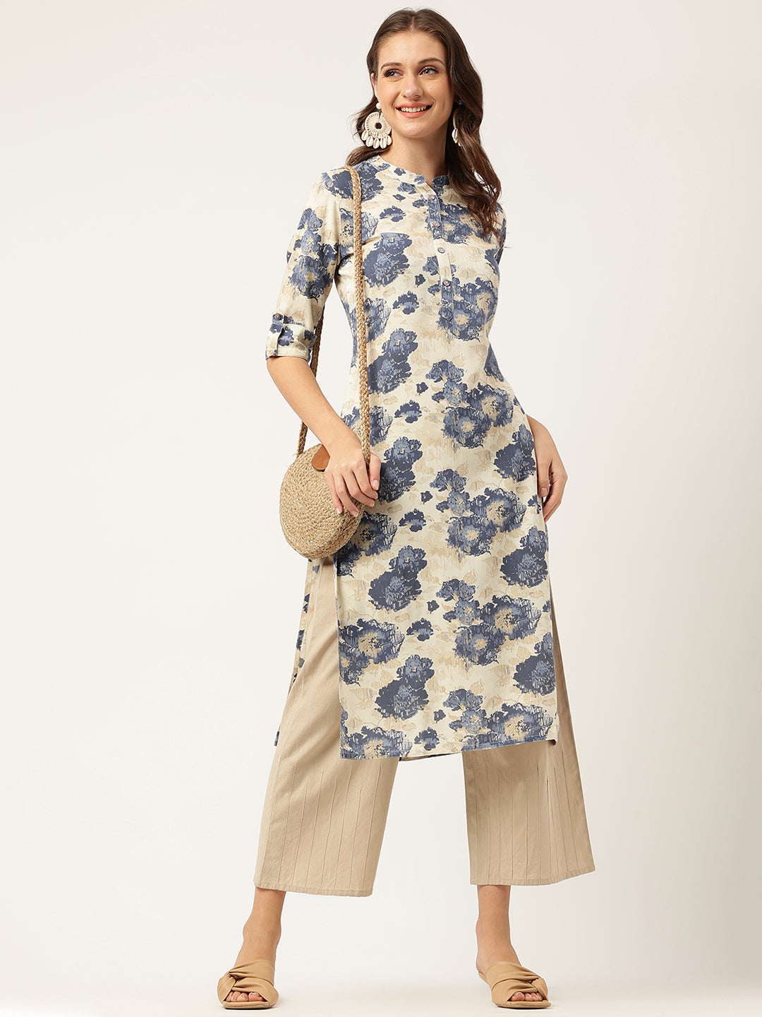 Multi Colored Floral Digital Printed Straight Kurta | LASVINI - Redefining Indian Fashion with Elegance
