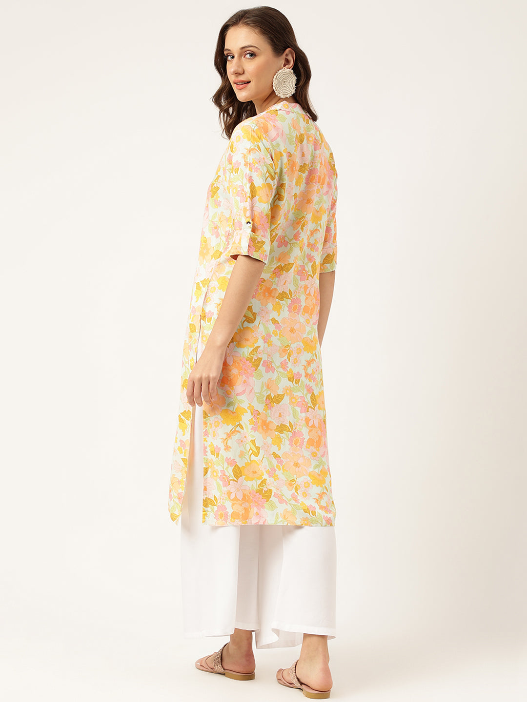 Multi Colored Floral Digital Printed Straight Fold Sleeve Kurta | LASVINI - Redefining Indian Fashion with Elegance