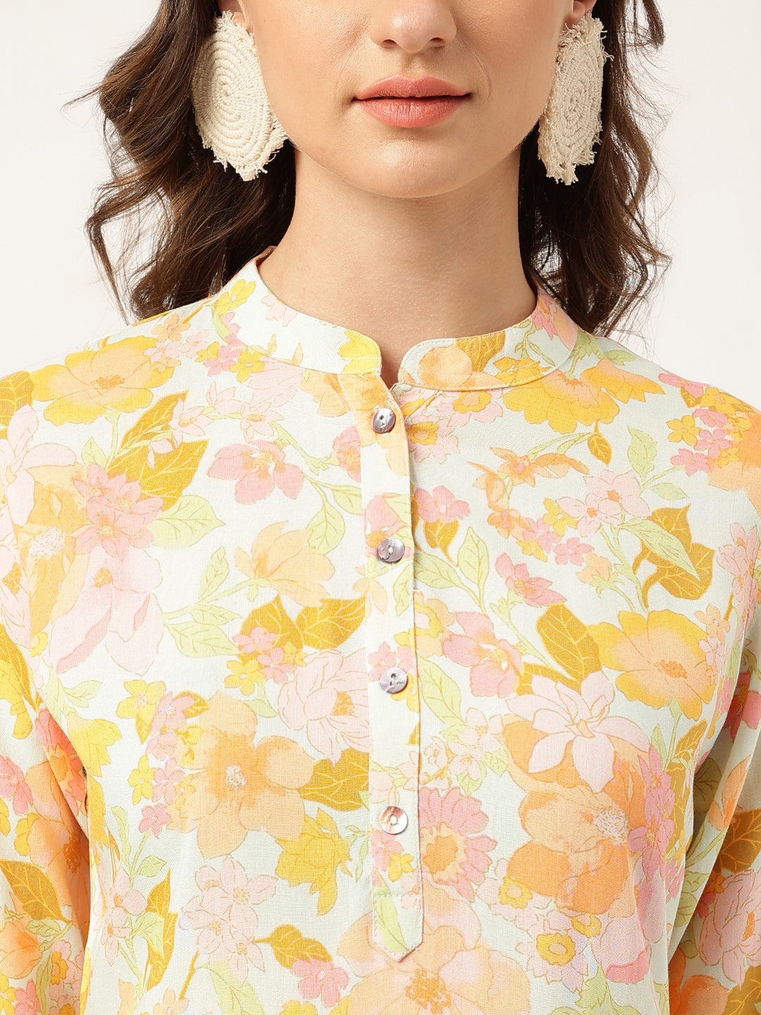 Multi Colored Floral Digital Printed Straight Fold Sleeve Kurta | LASVINI - Redefining Indian Fashion with Elegance