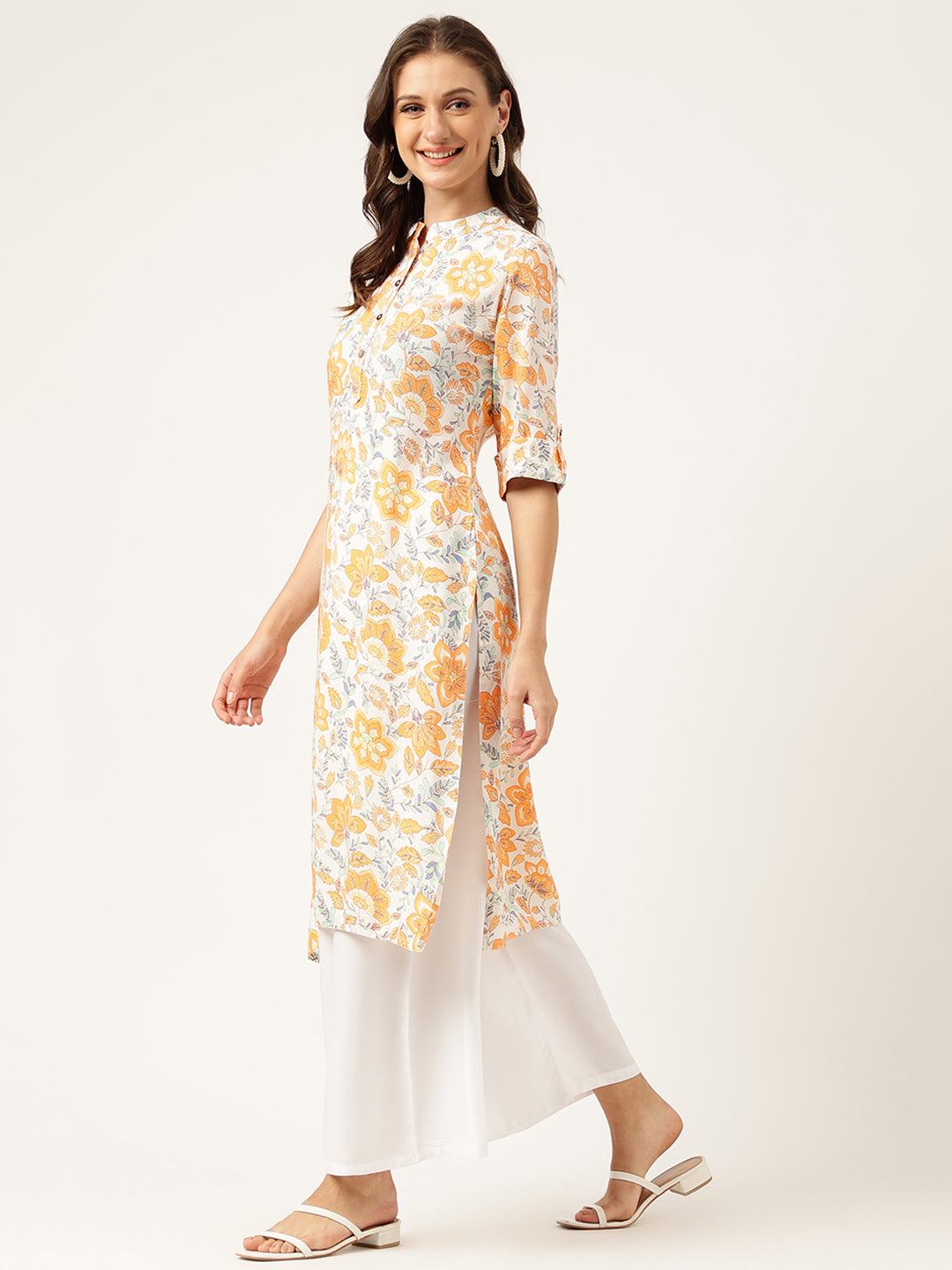 Multi Color Floral Digital Printed Straight Fold Sleeve Kurta | LASVINI - Redefining Indian Fashion with Elegance
