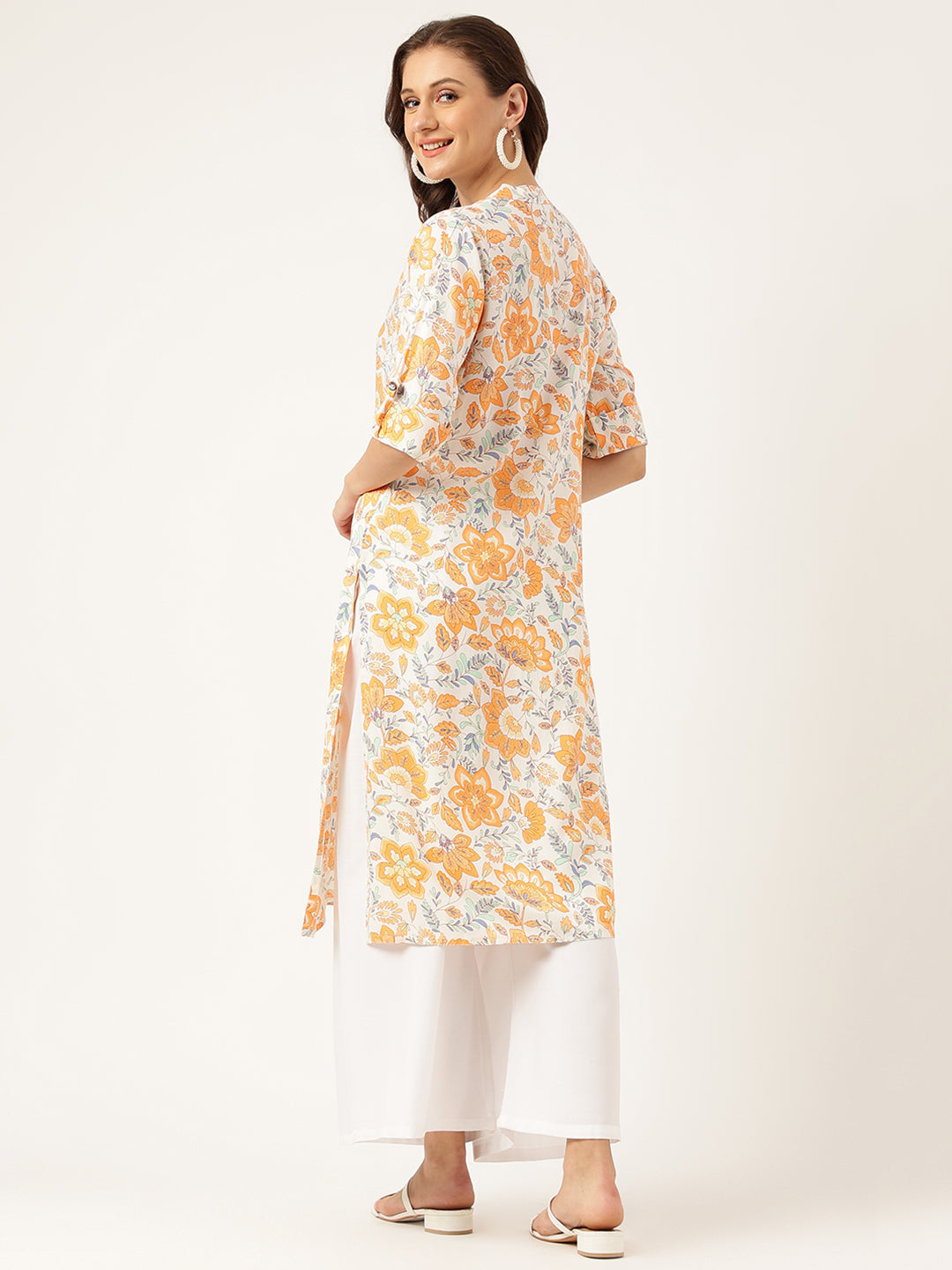 Multi Color Floral Digital Printed Straight Fold Sleeve Kurta | LASVINI - Redefining Indian Fashion with Elegance