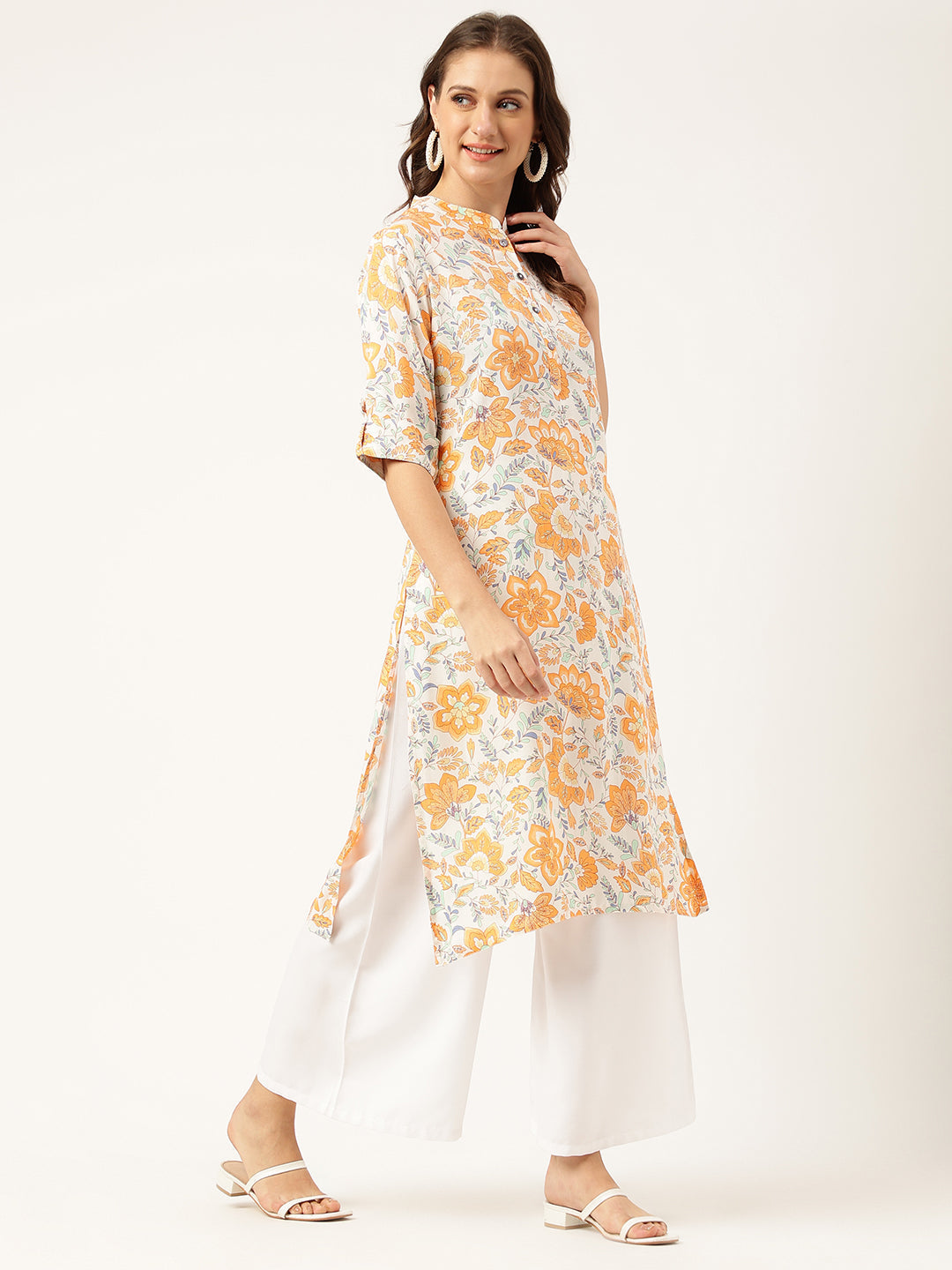 Multi Color Floral Digital Printed Straight Fold Sleeve Kurta | LASVINI - Redefining Indian Fashion with Elegance