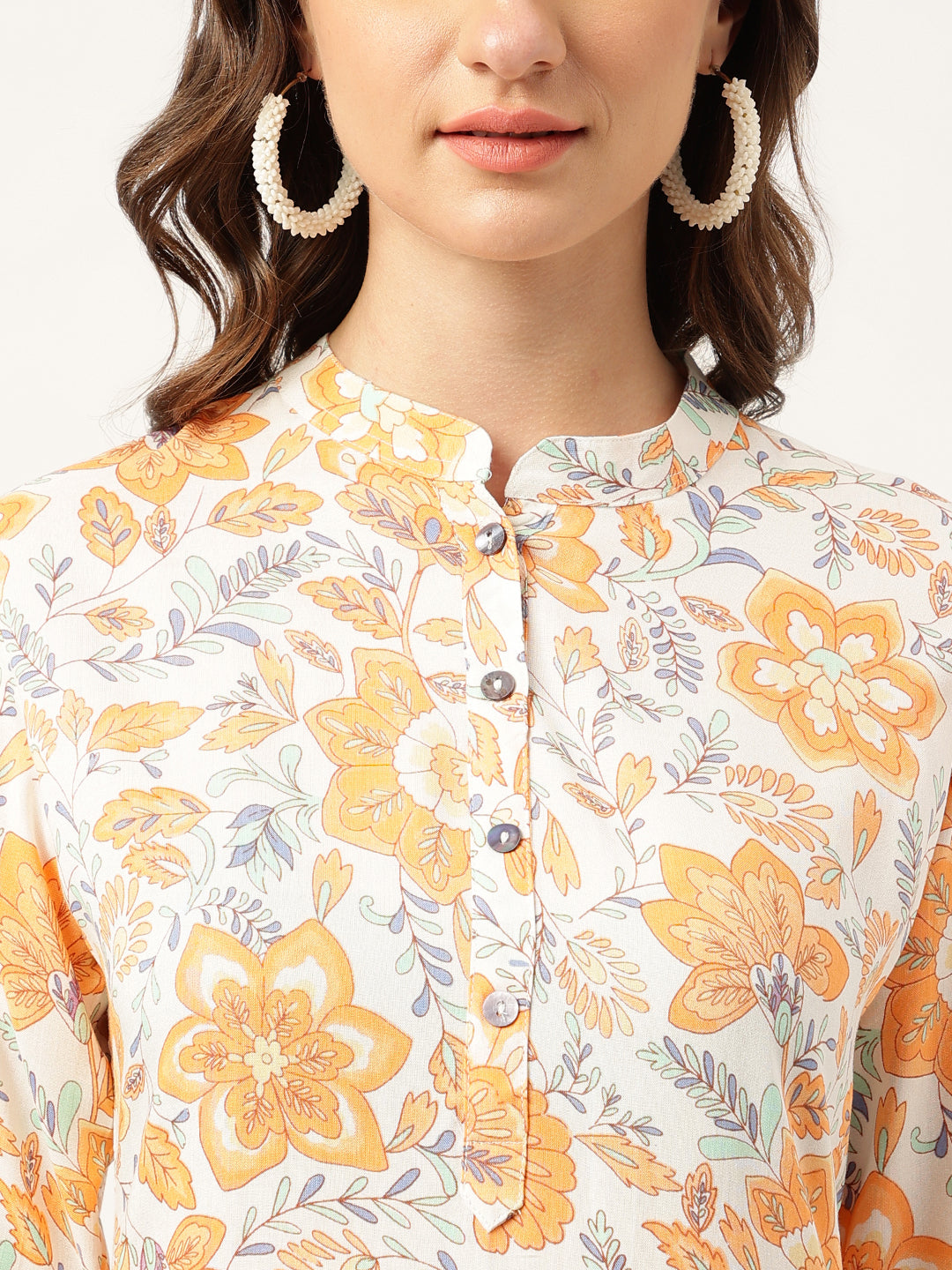 Multi Color Floral Digital Printed Straight Fold Sleeve Kurta | LASVINI - Redefining Indian Fashion with Elegance
