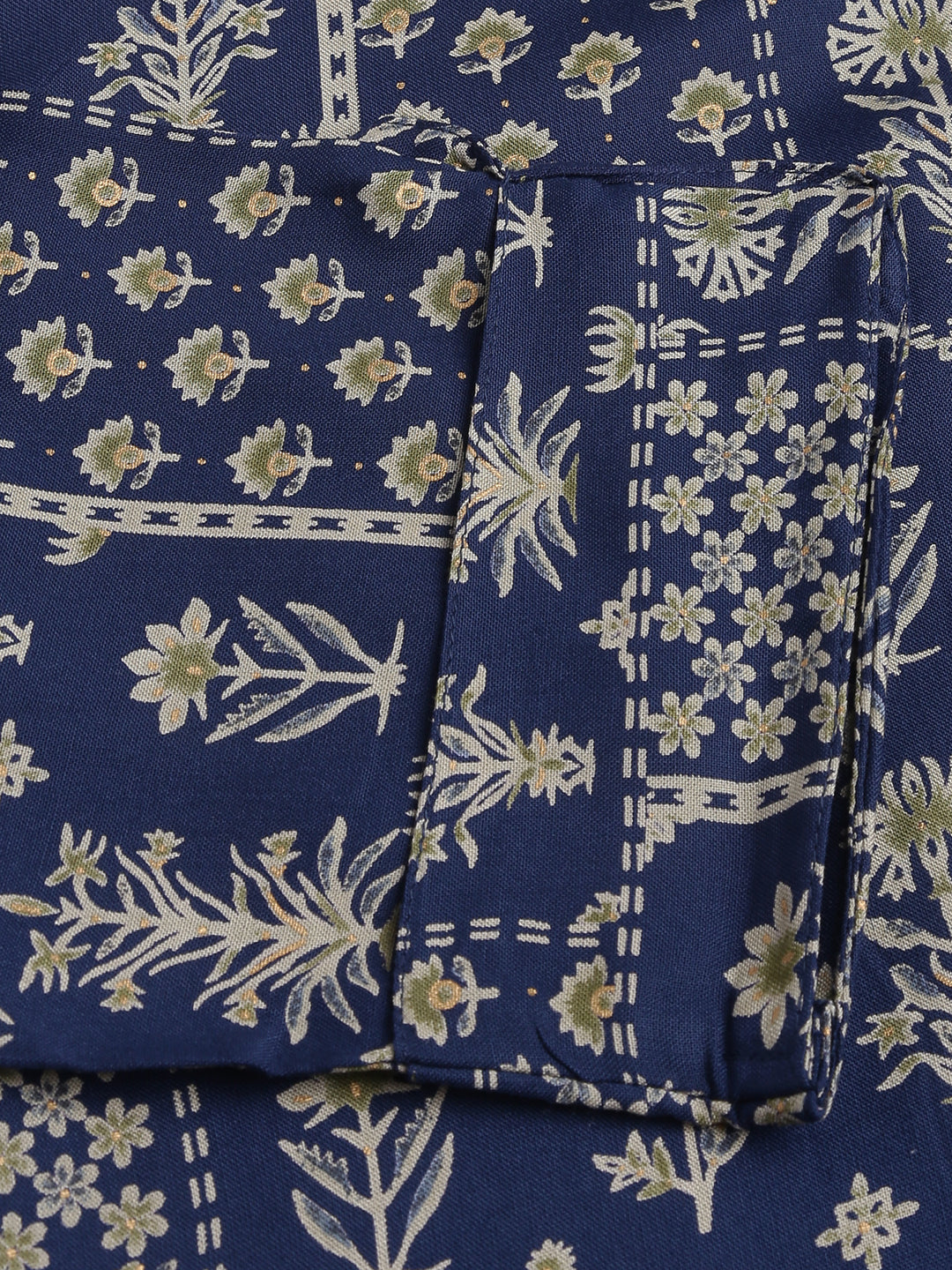 Navy Floral Digital Printed Straight Fold Sleeve Kurta | LASVINI - Redefining Indian Fashion with Elegance