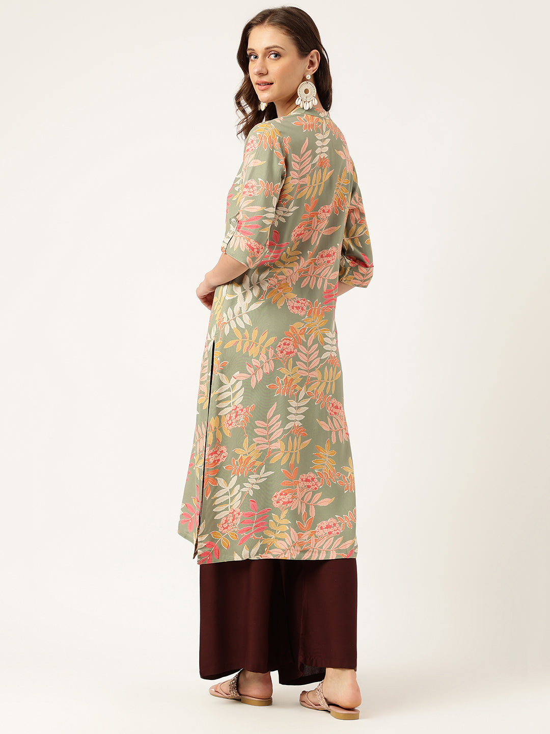 Green Floral Digital Printed Straight Fold Sleeve Kurta | LASVINI - Redefining Indian Fashion with Elegance