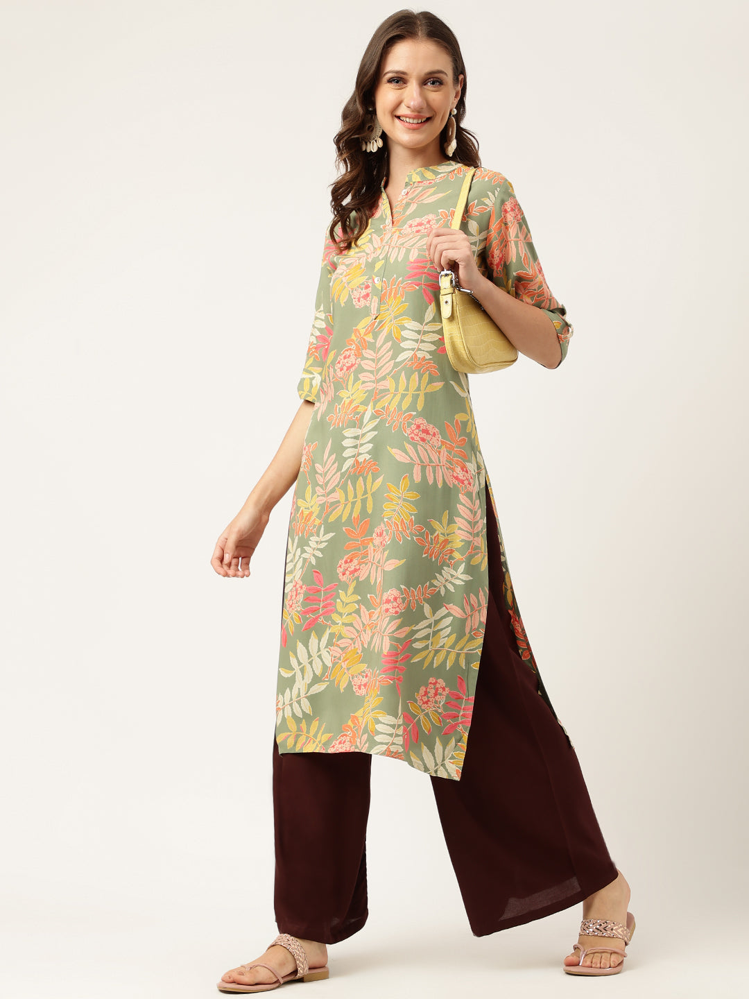 Green Floral Digital Printed Straight Fold Sleeve Kurta | LASVINI - Redefining Indian Fashion with Elegance