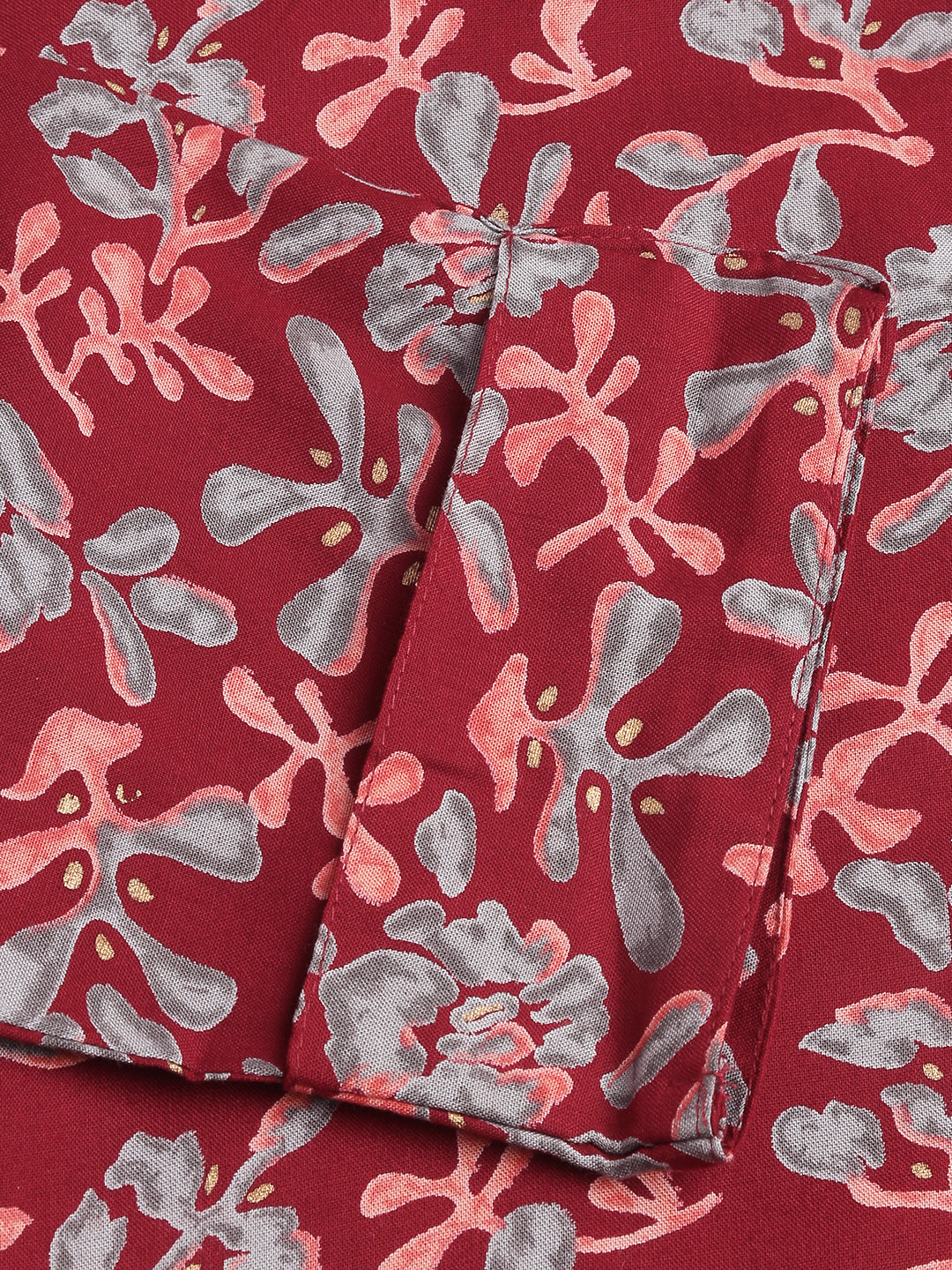 Maroon Floral Digital Printed Straight Fold Sleeve Kurta | LASVINI - Redefining Indian Fashion with Elegance