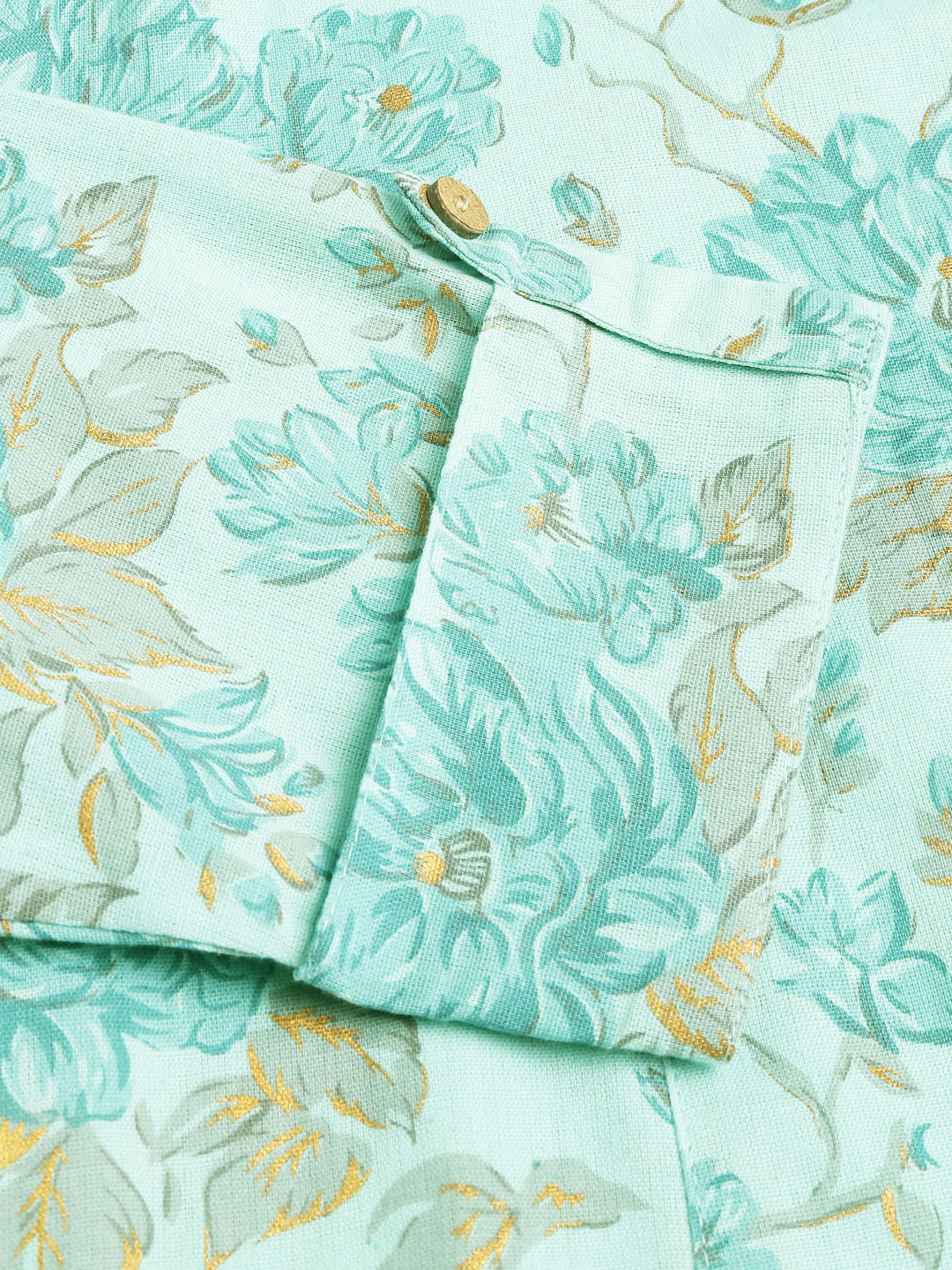 Sea Green Floral Printed Cotton A-Line Kurta | LASVINI - Redefining Indian Fashion with Elegance
