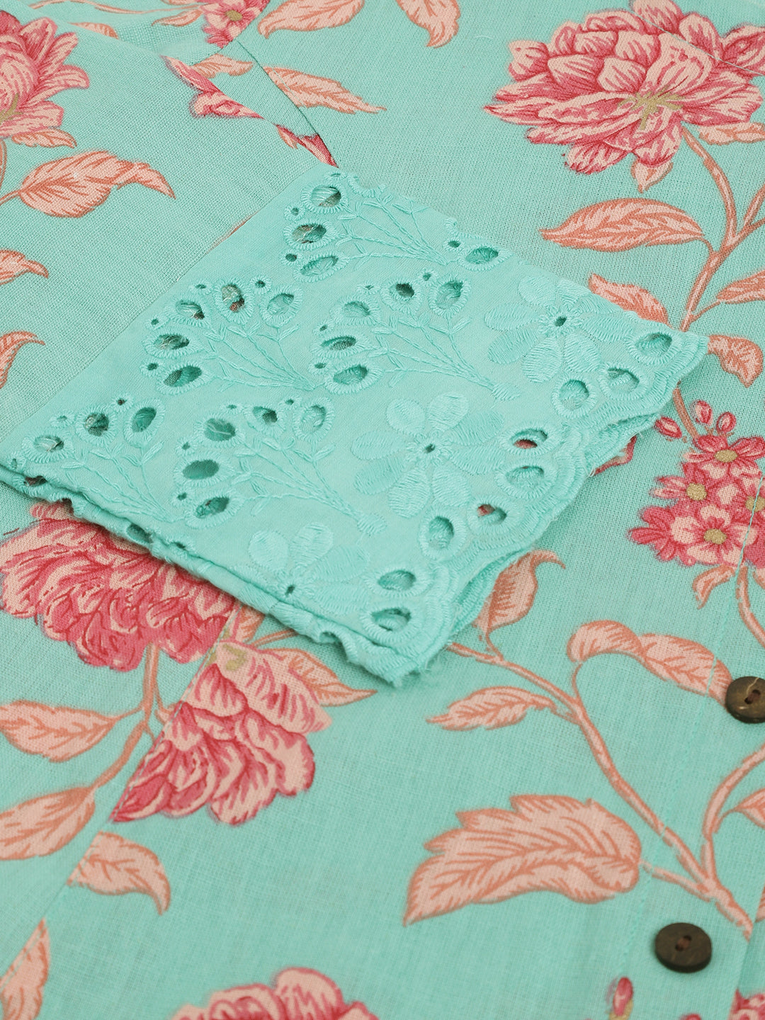 Green Floral Printed Cotton A-Line Kurta | LASVINI - Redefining Indian Fashion with Elegance