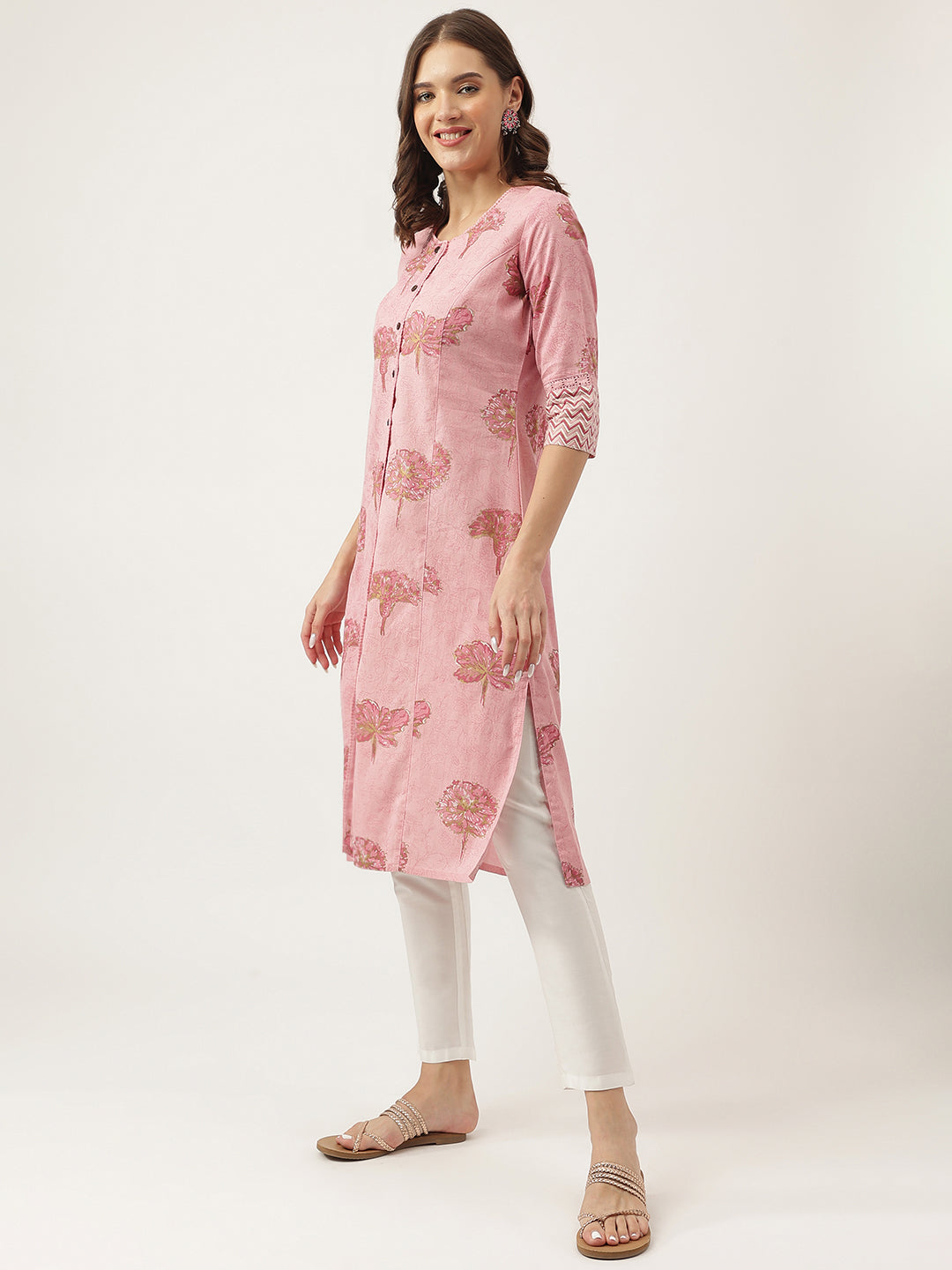 Magenta Floral Printed Cotton A-Line Kurta | LASVINI - Redefining Indian Fashion with Elegance
