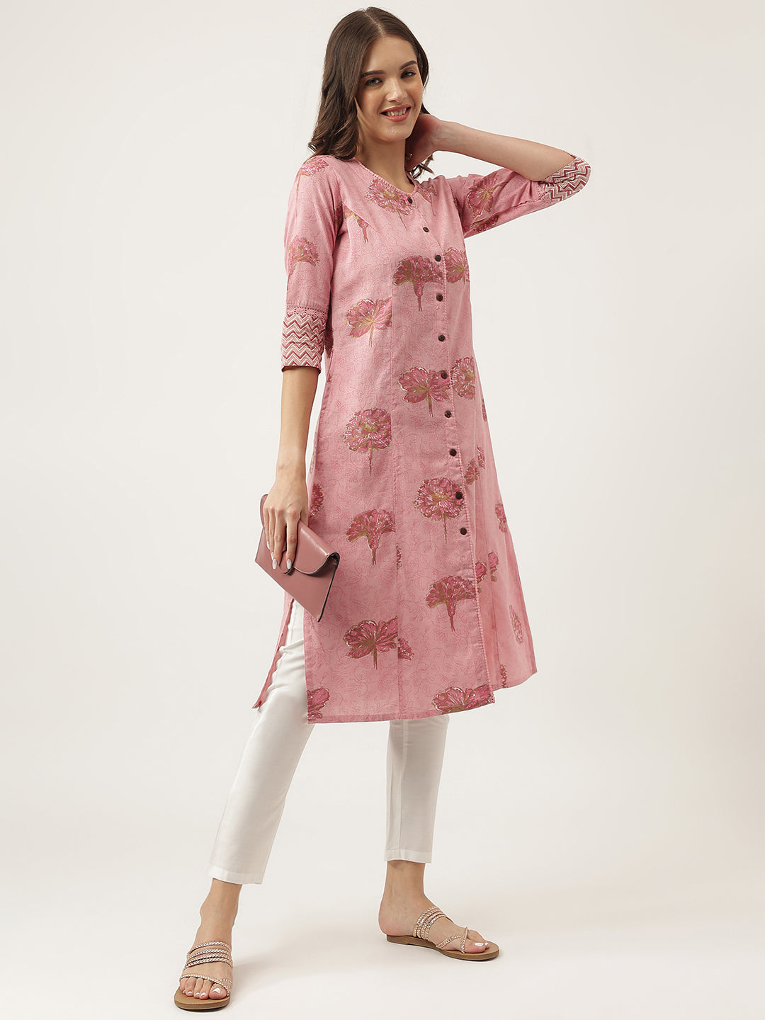 Magenta Floral Printed Cotton A-Line Kurta | LASVINI - Redefining Indian Fashion with Elegance
