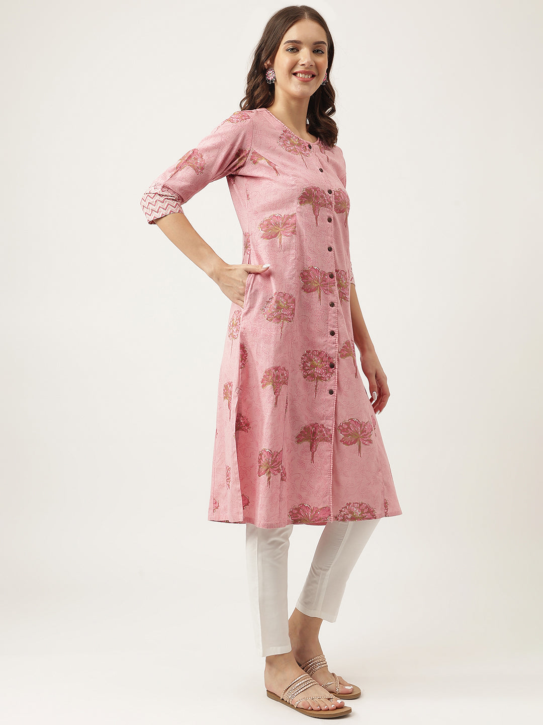 Magenta Floral Printed Cotton A-Line Kurta | LASVINI - Redefining Indian Fashion with Elegance