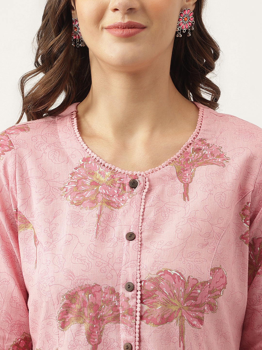 Magenta Floral Printed Cotton A-Line Kurta | LASVINI - Redefining Indian Fashion with Elegance