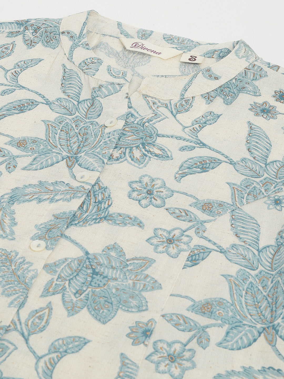 Sky Blue Floral Printed Cotton A-Line Kurta | LASVINI - Redefining Indian Fashion with Elegance