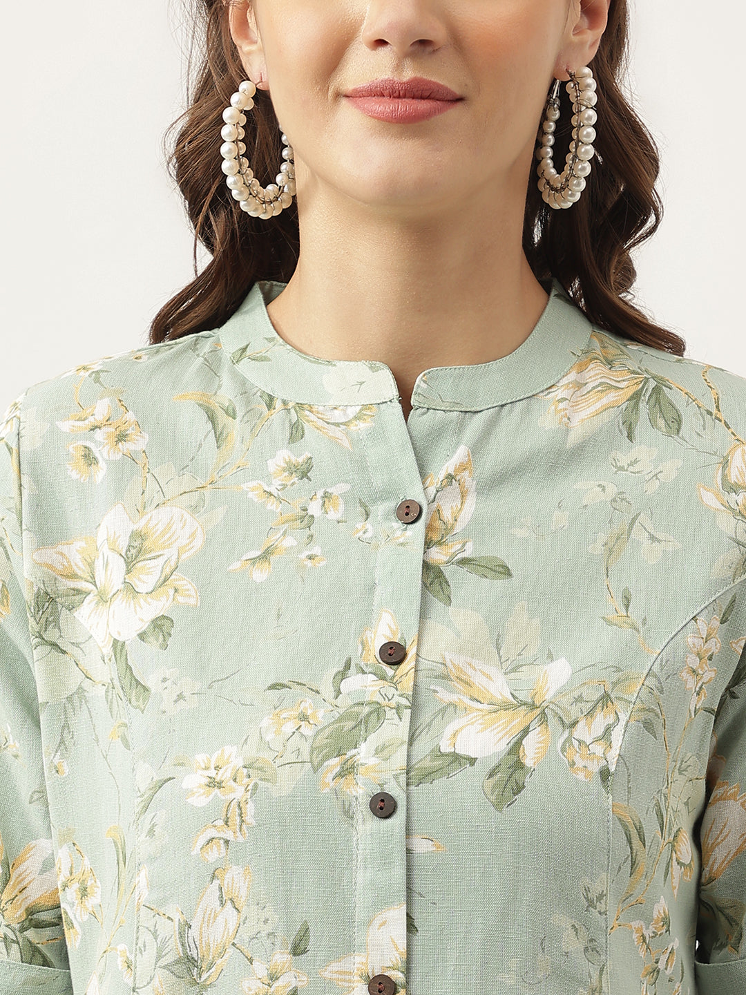 Green Cotton Ethnic Motifs Floral Print Kurta | LASVINI - Redefining Indian Fashion with Elegance