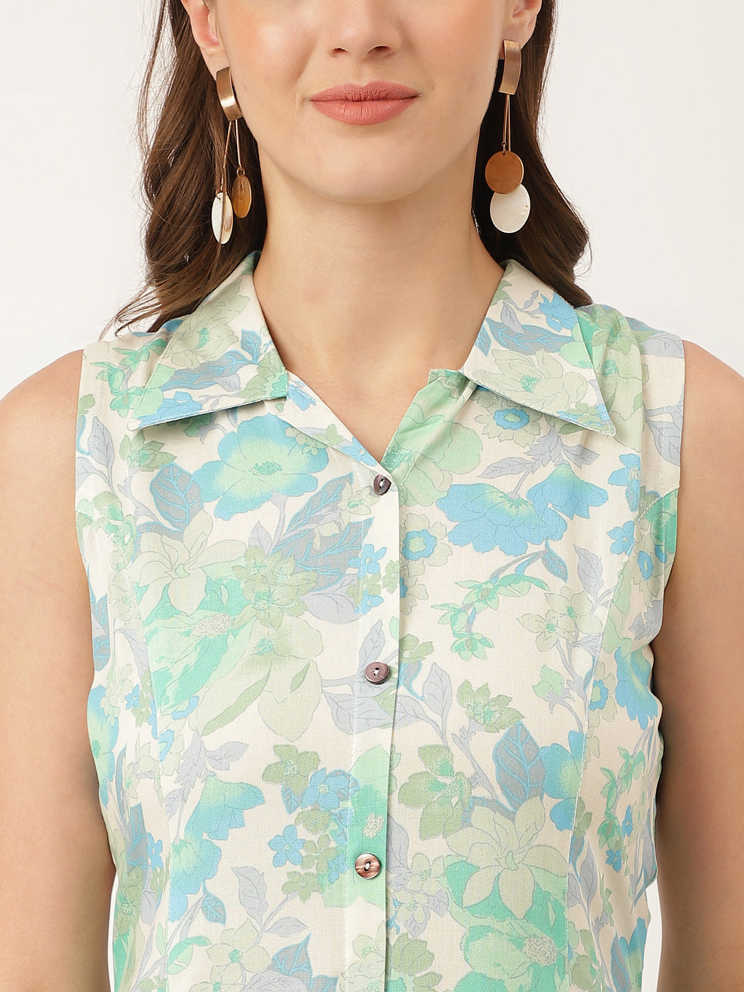 Green Floral Print Rayon A-Line Midi Dress With Attached Sleeves For Women | LASVINI - Redefining Indian Fashion with Elegance