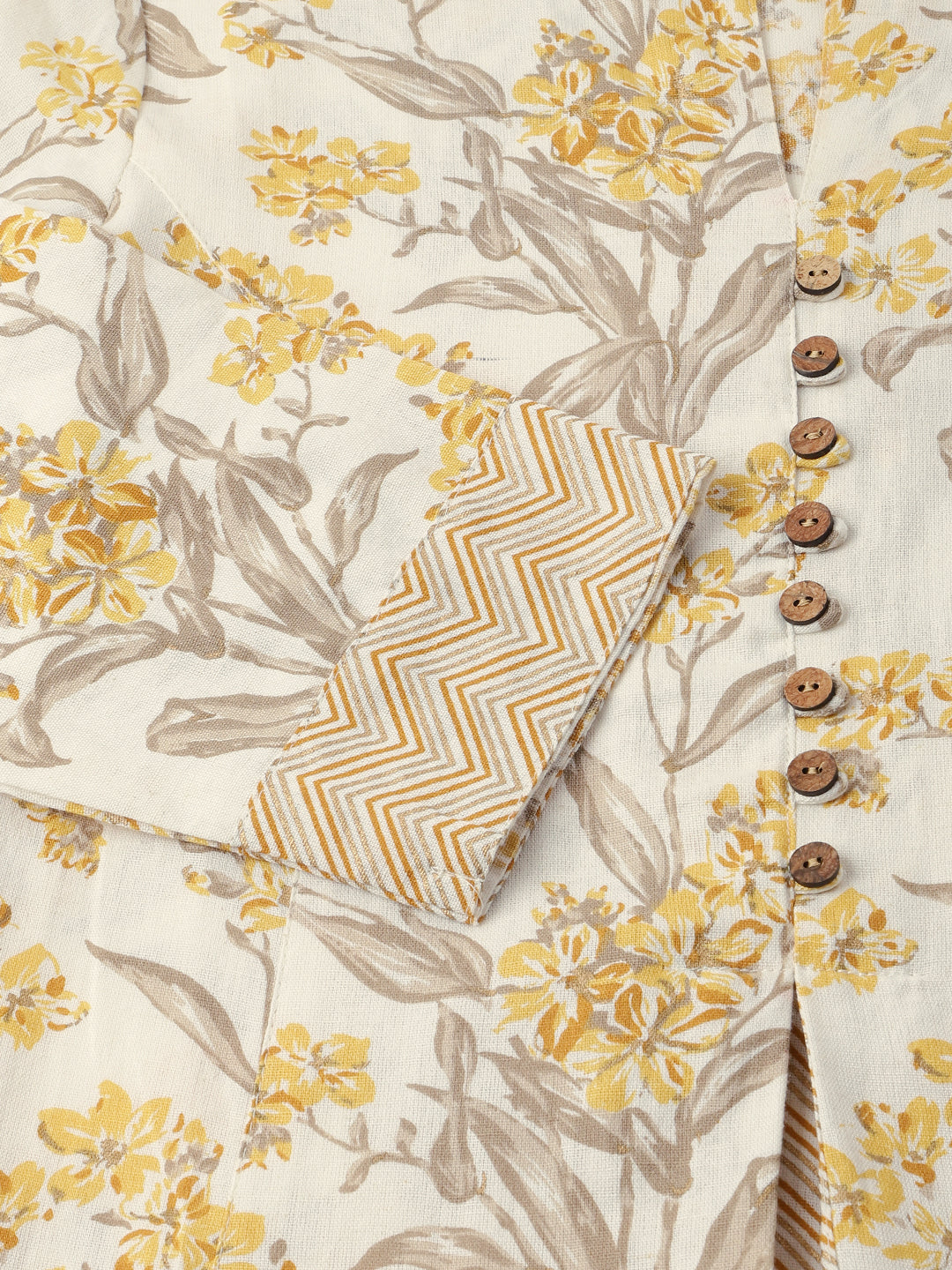 Yellow Floral Print Cotton A-Line Kurta | LASVINI - Redefining Indian Fashion with Elegance