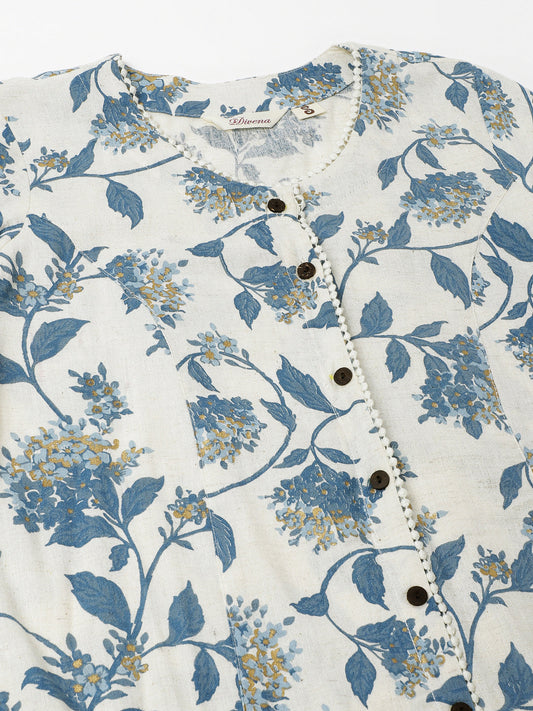 Blue Floral Printed A-Line Kurta | LASVINI - Redefining Indian Fashion with Elegance
