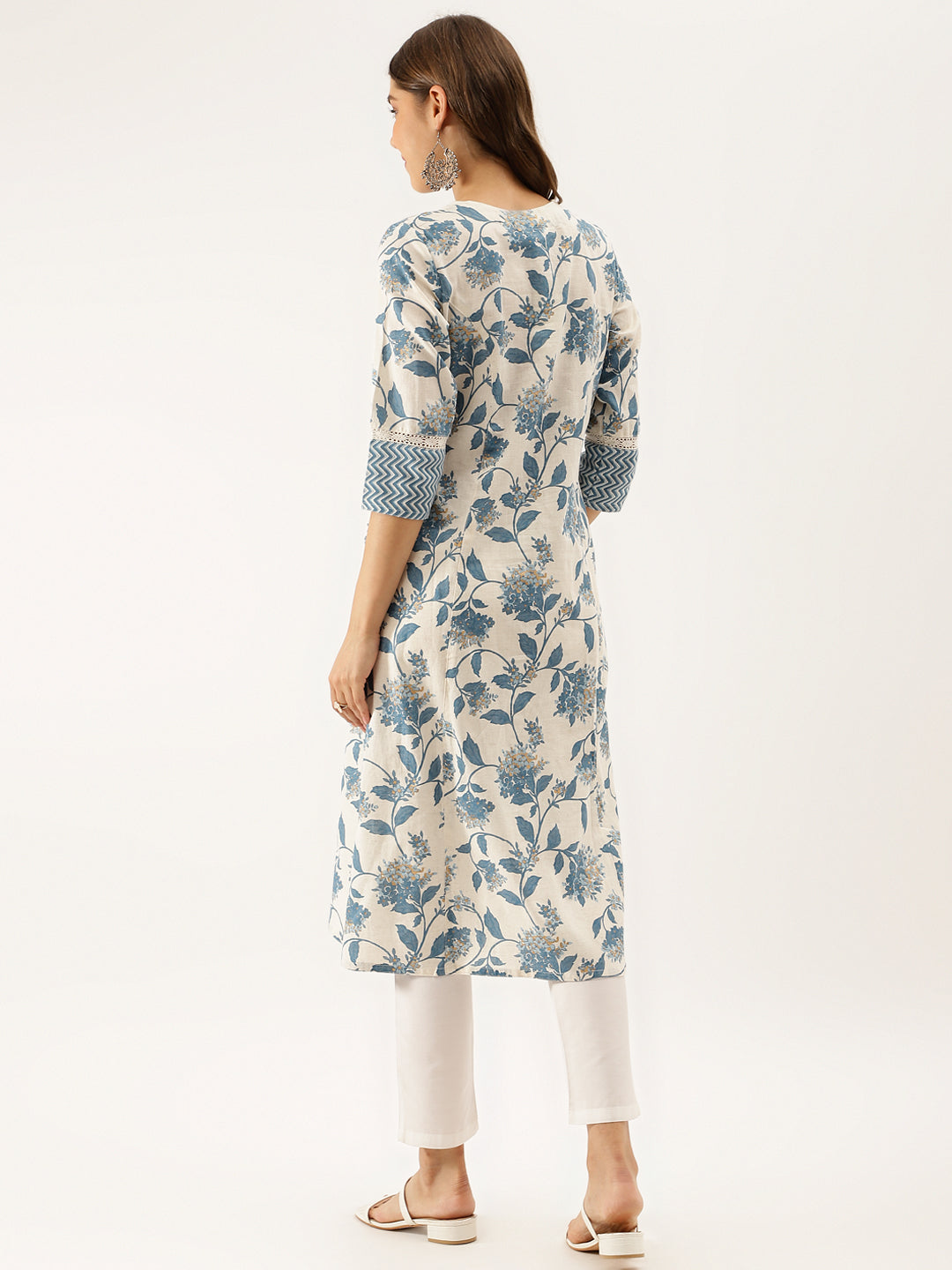 Blue Floral Printed A-Line Kurta | LASVINI - Redefining Indian Fashion with Elegance