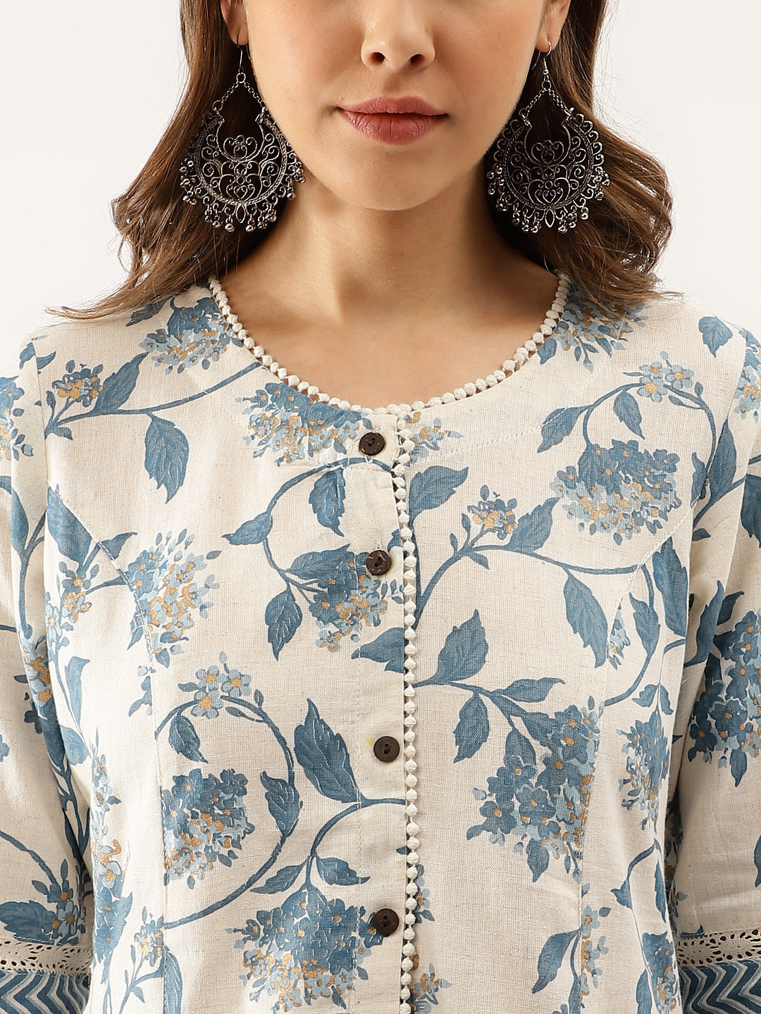 Blue Floral Printed A-Line Kurta | LASVINI - Redefining Indian Fashion with Elegance