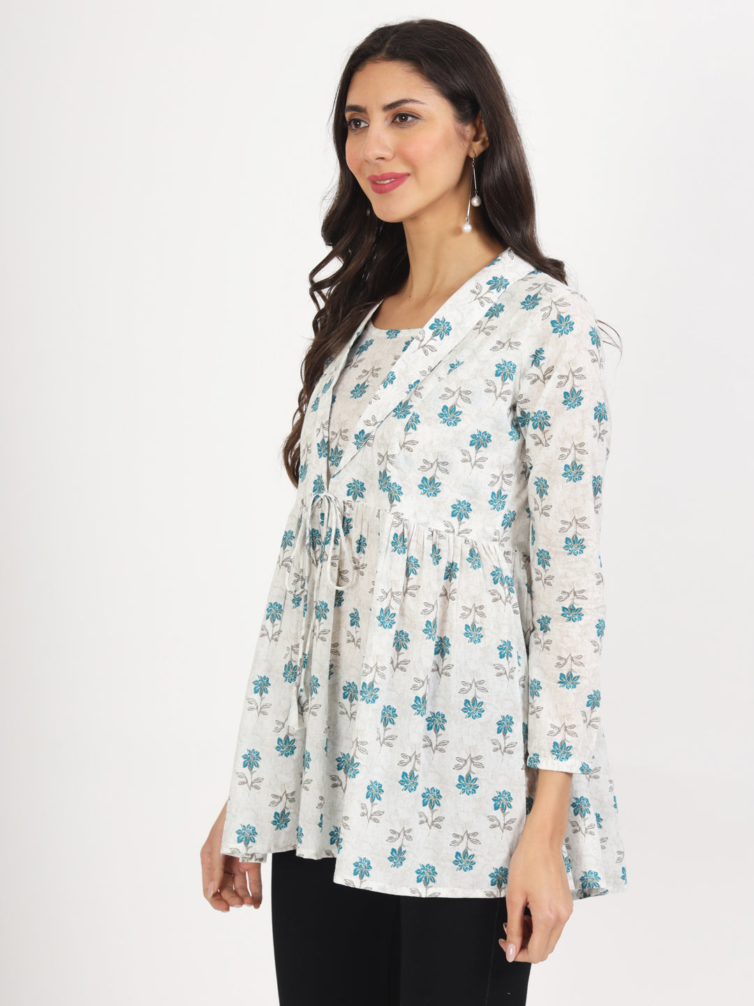 Women White Floral Printed Cotton Top | LASVINI - Redefining Indian Fashion with Elegance