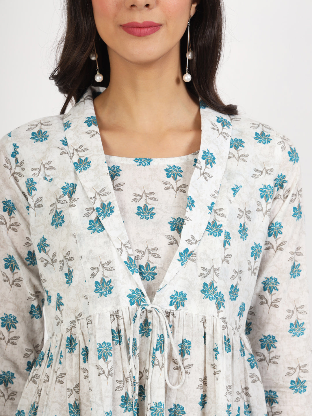 Women White Floral Printed Cotton Top | LASVINI - Redefining Indian Fashion with Elegance