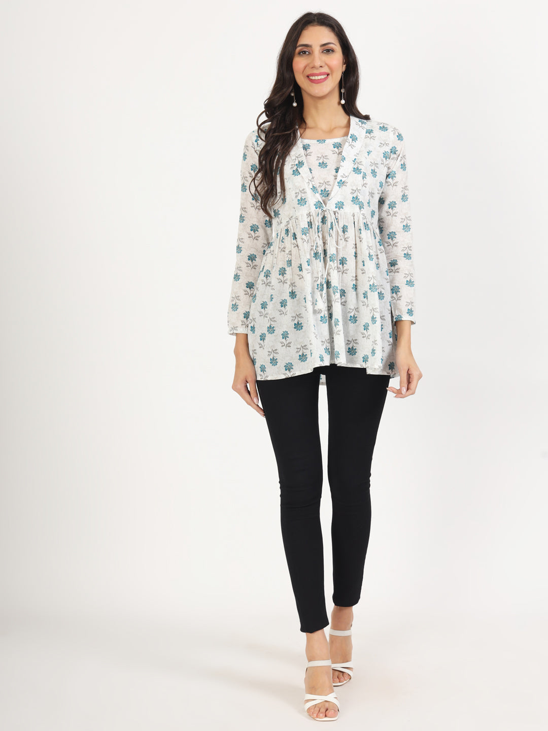 Women White Floral Printed Cotton Top | LASVINI - Redefining Indian Fashion with Elegance