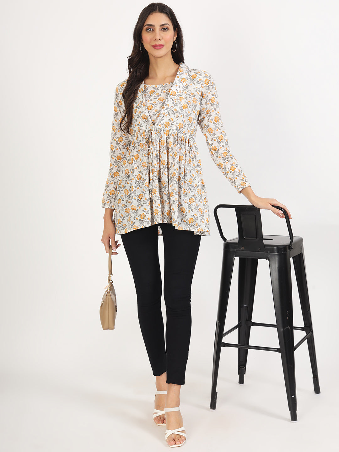 Women Offwhite Floral Printed Cotton Top | LASVINI - Redefining Indian Fashion with Elegance