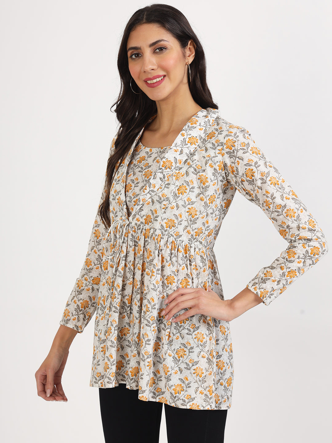 Women Offwhite Floral Printed Cotton Top | LASVINI - Redefining Indian Fashion with Elegance