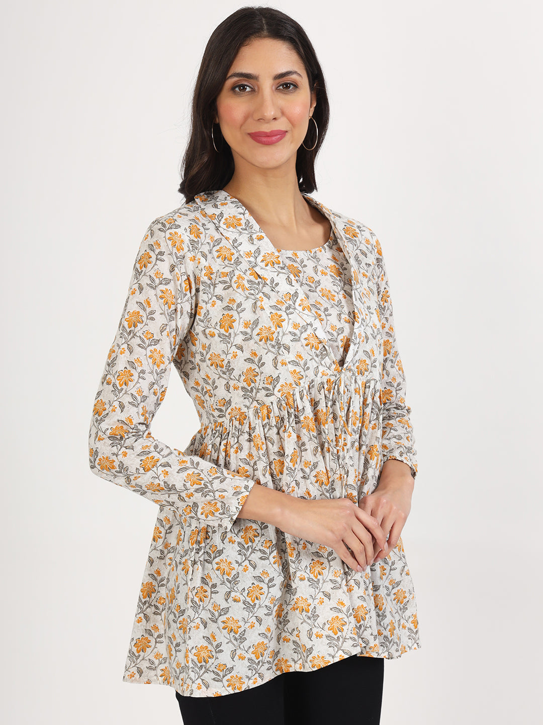 Women Offwhite Floral Printed Cotton Top | LASVINI - Redefining Indian Fashion with Elegance