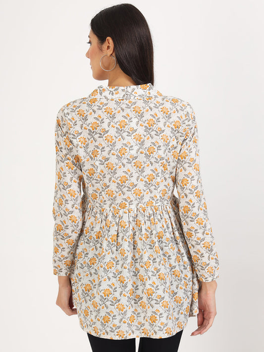 Women Offwhite Floral Printed Cotton Top | LASVINI - Redefining Indian Fashion with Elegance