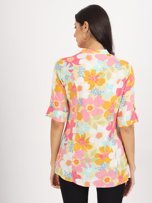 Women Pink Floral Printed Rayon Top | LASVINI - Redefining Indian Fashion with Elegance