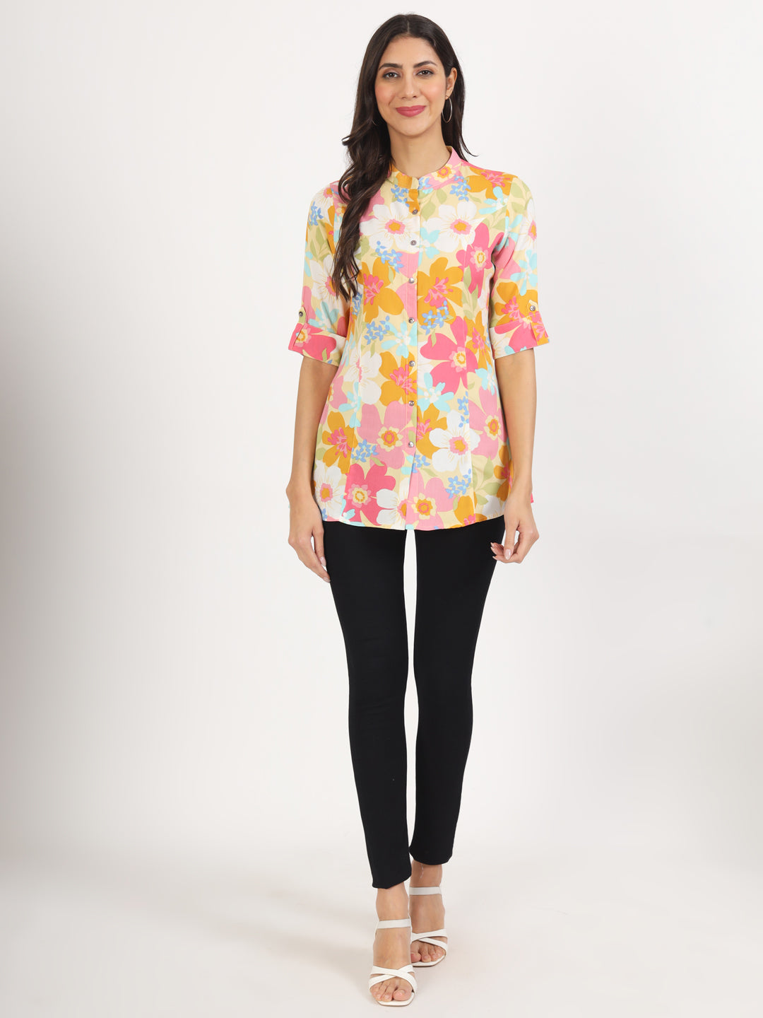 Women Pink Floral Printed Rayon Top | LASVINI - Redefining Indian Fashion with Elegance