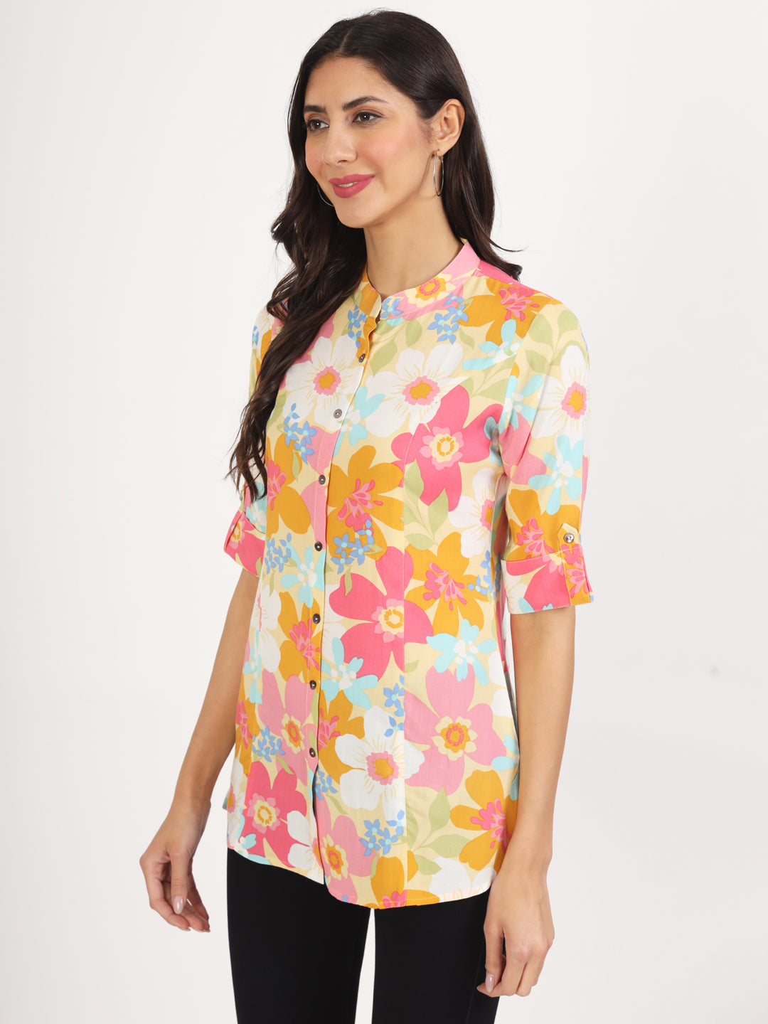 Women Pink Floral Printed Rayon Top | LASVINI - Redefining Indian Fashion with Elegance
