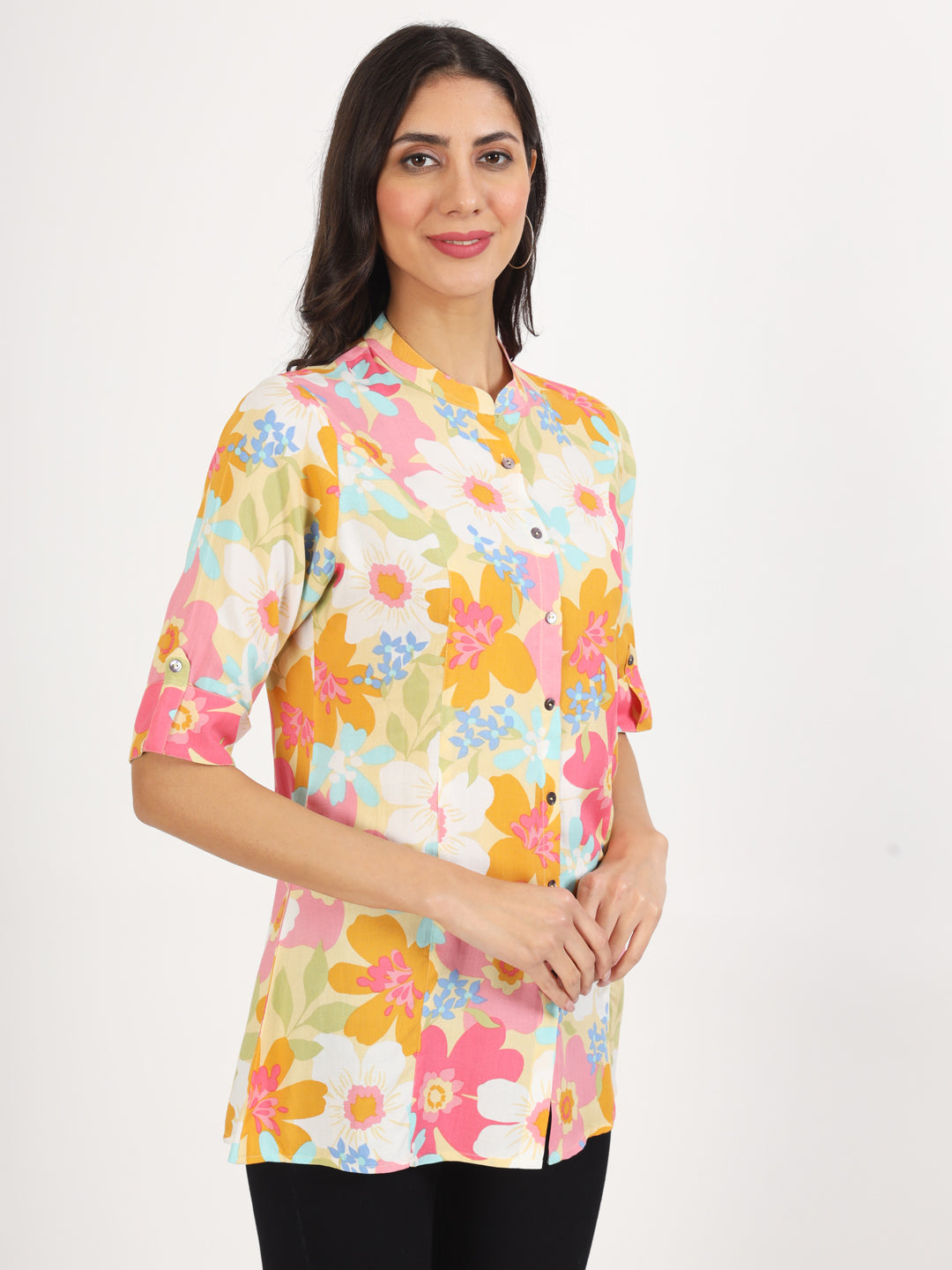 Women Pink Floral Printed Rayon Top | LASVINI - Redefining Indian Fashion with Elegance