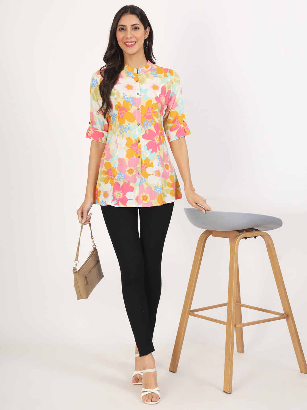 Women Pink Floral Printed Rayon Top | LASVINI - Redefining Indian Fashion with Elegance