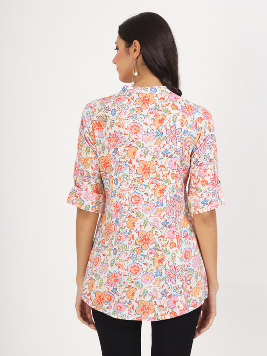 Women Pink Floral Printed Rayon Top | LASVINI - Redefining Indian Fashion with Elegance