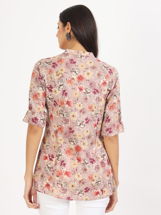 Women Pink Floral Printed Rayon Top | LASVINI - Redefining Indian Fashion with Elegance