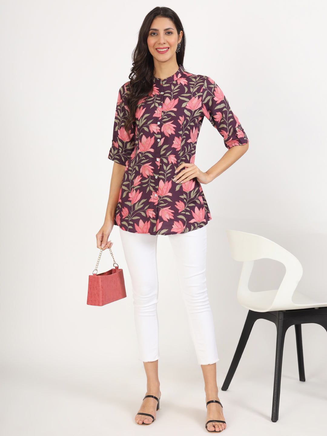 Women Purple Floral Printed Rayon Top | LASVINI - Redefining Indian Fashion with Elegance