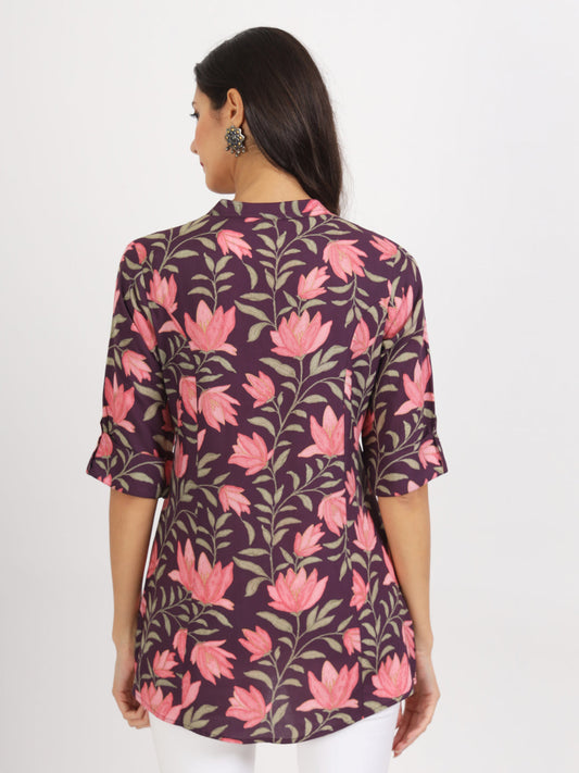 Women Purple Floral Printed Rayon Top | LASVINI - Redefining Indian Fashion with Elegance