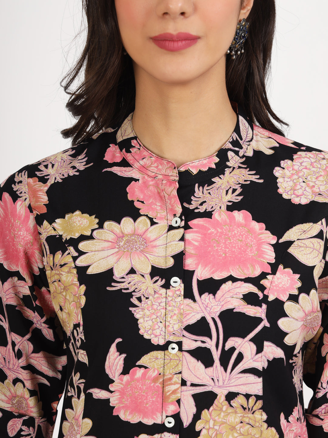 Women Black Floral Printed Rayon Top | LASVINI - Redefining Indian Fashion with Elegance