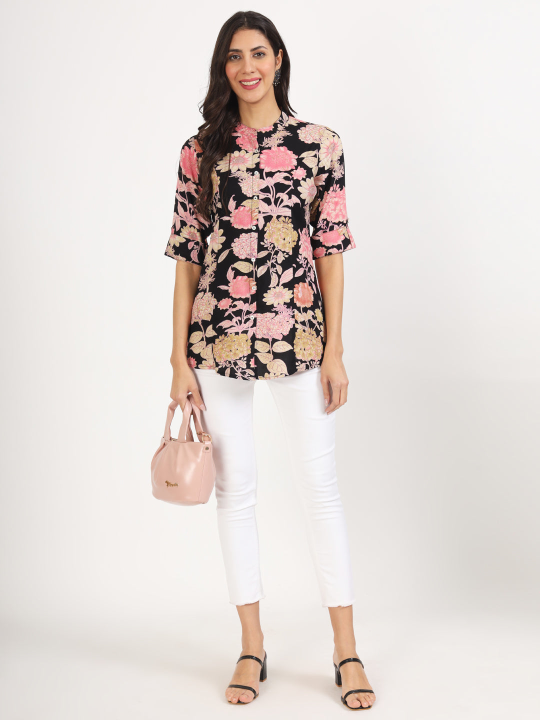 Women Black Floral Printed Rayon Top | LASVINI - Redefining Indian Fashion with Elegance
